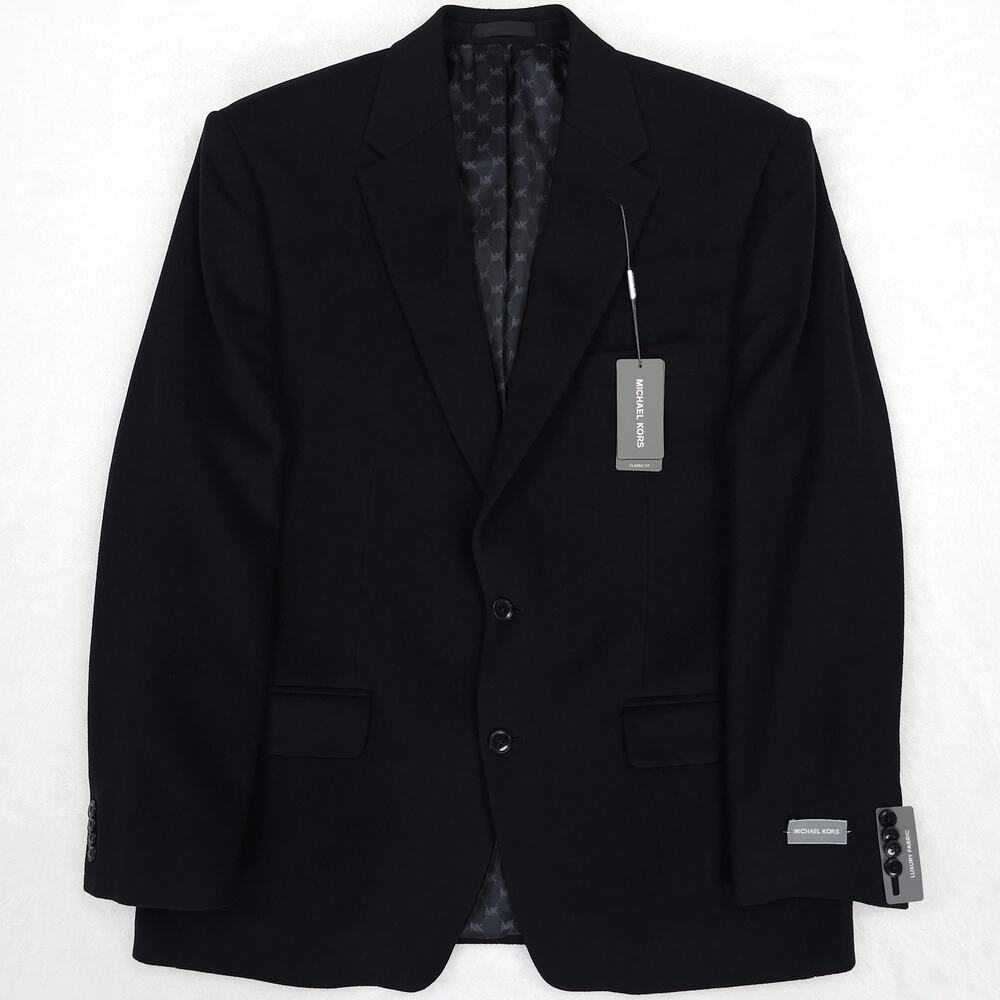 Michael Kors Mens Classic Fit Sport Coat 44R Black Solid Wool Silk Cashmere NWT
